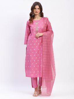 ME & I - Mauve Chanderi Embellished/Sequined Kurta with Pant and Dupatta