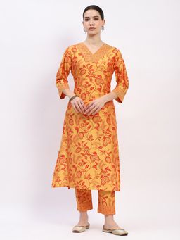 ME & I - Yellow Muslin Printed Kurta with Pant