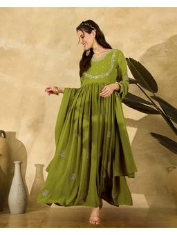 KVS FAB - Green Georgette Zari Kurta with Pant and Dupatta