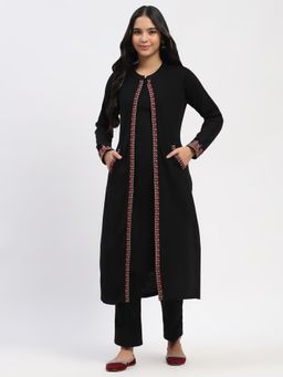 ME & I - Black Acrylic Embroidered Kurta with Pant and Shrug