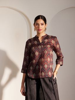 Pink Fort - Polyester Ethnic Motifs Regular Fit Maroon Top