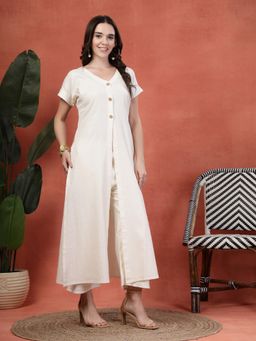 Indibelle - Off White Linen Touch Kurta with Pant