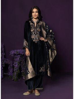 Lakshita - Blue Velvet Embellished/Sequined Kurta with Pant and Dupatta