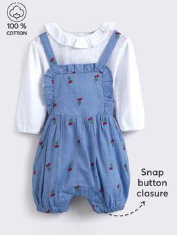 Hopscotch - 2-Piece Cherry Embroidered Romper and Blouse