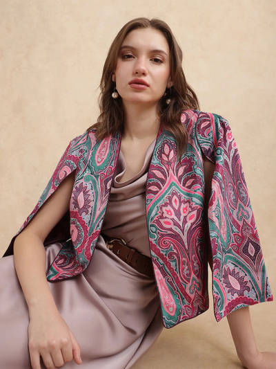 Fewdy Primary Multi Paisley Print Regular Crop Jacket
