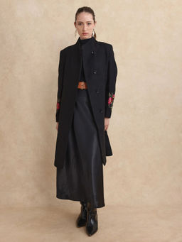 RAREISM - Monch Primary Black Plain Regular Midi Jacket