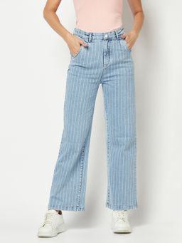 CRIMSOUNE CLUB - Blue Striped Wide-Fit Jeans