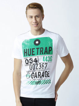 Huetrap - Mens Round Neck Half Sleeves White T-shirt