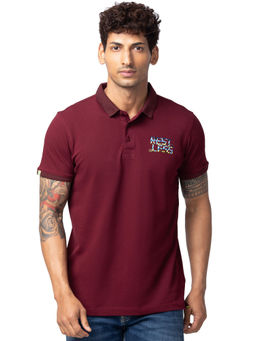 Spykar - Burgundy Polo Collar Half Sleeves Blended T-Shirt for Men