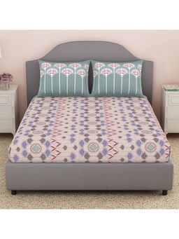 Welspun - Ease 120 TC 100% Cotton Ornate Print Double Bedsheet With 2 Pillow Covers Blush