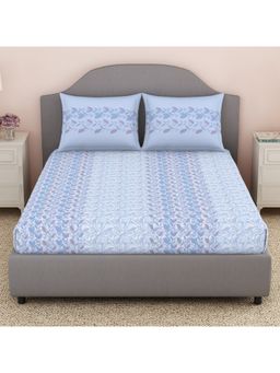 Welspun - 100% Cotton Floral Print Double Bedsheet With 2 Pillow Covers Light Violet