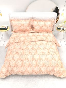 the White Moss - Georgia Printed 210 TC 100% Pure Cotton Queen Bedsheet with 2 Pillow Covers Peach