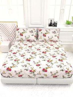 the White Moss - Georgia Printed 210 TC 100% Pure Cotton Queen Bedsheet with 2 Pillow Covers White