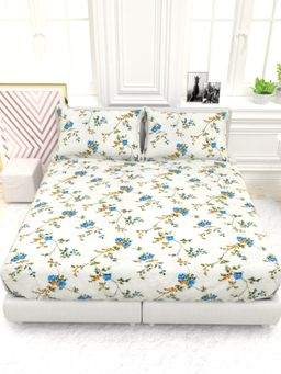 the White Moss - Georgia Printed 210 TC 100% Pure Cotton Queen Bedsheet with 2 Pillow Covers White