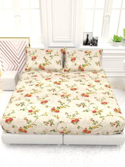 the White Moss - Georgia Printed 210 TC 100% Pure Cotton Queen Bedsheet with 2 Pillow Covers White