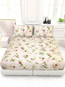 the White Moss - Georgia Printed 210 TC 100% Pure Cotton Queen Bedsheet with 2 Pillow Covers Red