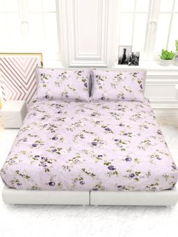 the White Moss - Georgia Printed 210 TC 100% Pure Cotton Queen Bedsheet with 2 Pillow Covers Purple