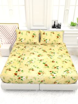 the White Moss - Georgia Printed 210 TC 100% Pure Cotton Queen Bedsheet with 2 Pillow Covers Yellow