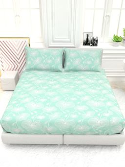 the White Moss - Georgia Printed 210 TC 100% Pure Cotton Queen Bedsheet with 2 Pillow Covers Green