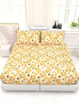 the White Moss - Georgia Printed 210 TC 100% Pure Cotton Queen Bedsheet with 2 Pillow Covers Orange