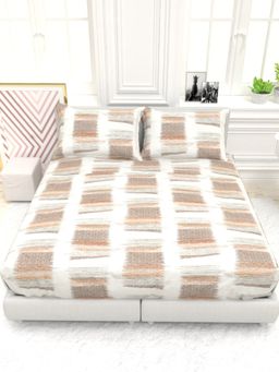 the White Moss - Georgia Printed 210 TC 100% Pure Cotton Queen Bedsheet with 2 Pillow Covers Beige