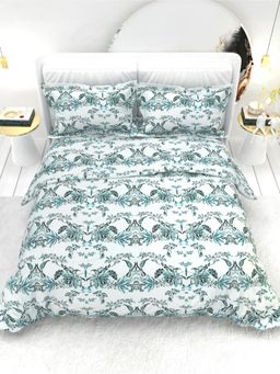 the White Moss - Georgia Printed 210 TC 100% Pure Cotton Queen Bedsheet with 2 Pillow Covers Blue