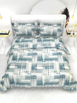 the White Moss - Georgia Printed 210 TC 100% Pure Cotton Queen Bedsheet with 2 Pillow Covers Blue