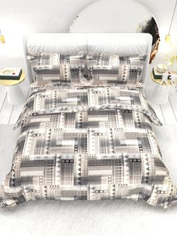 the White Moss - Georgia Printed 210 TC 100% Pure Cotton Queen Bedsheet with 2 Pillow Covers Grey