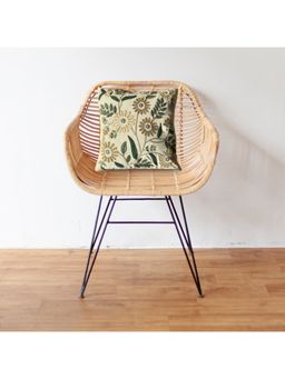 JASMEY HOMES - Embroidered Cotton Cushion Cover - Green Floral (16x16 Inches)