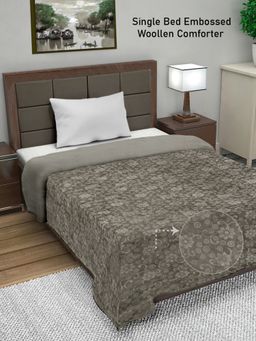 FABINALIV - Mouse Floral Mild Winter 500 GSM Embossed Woollen Single Bed Comforter