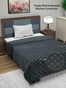 FABINALIV - Dark Grey Geometric Mild Winter 500 GSM Embossed Woollen Single Bed Comforter