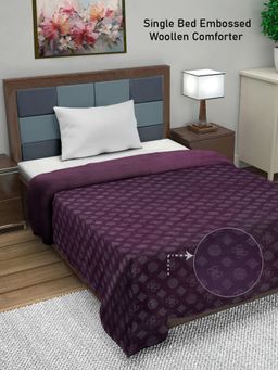 FABINALIV - Raisin Purple Geometric Mild Winter 500 GSM Embossed Woollen Single Bed Comforter
