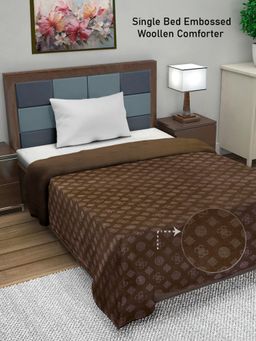FABINALIV - Chocolate Geometric Mild Winter 500 GSM Embossed Woollen Single Bed Comforter