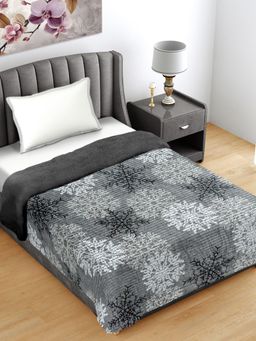 FABINALIV - Grey Floral Mild Winter 400 GSM Woollen Single Bed Comforter