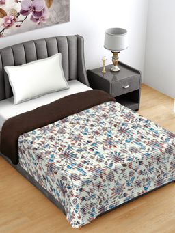 FABINALIV - Off White Floral Mild Winter 400 GSM Woollen Single Bed Comforter