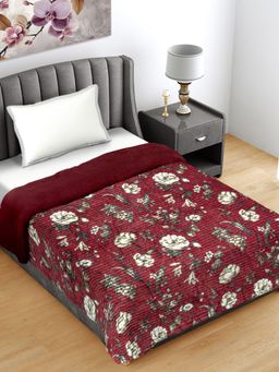 FABINALIV - Maroon Floral Mild Winter 400 GSM Woollen Single Bed Comforter