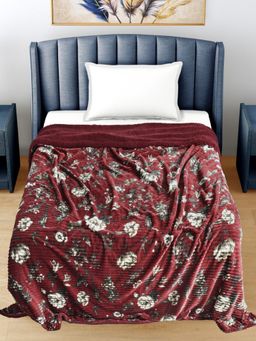 FABINALIV - Maroon Floral Mild Winter 400 GSM Woollen Single Bed Comforter