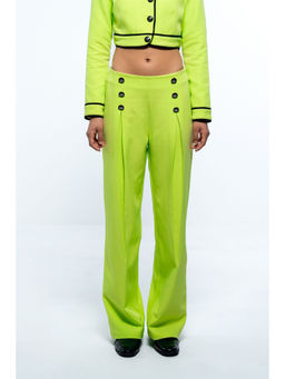 SOTBELLA - Neon Green Pants with Inverted Pleates and Black Button