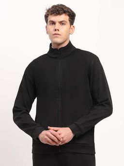 Global Republic - Black Solid High Neck Sweatshirt for Men