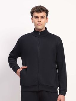 Global Republic - Navy Blue Solid High Neck Sweatshirt for Men