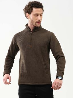 Global Republic - Brown Textured High Neck Sweatshirt for Men