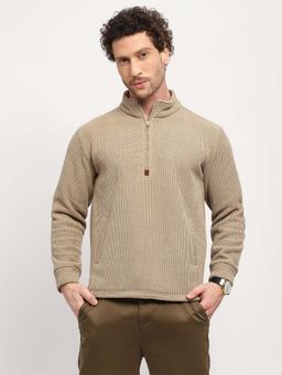 Global Republic - Beige Solid High Neck Sweatshirt for Men