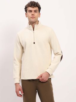 Global Republic - Cream Solid High Neck Sweatshirt for Men