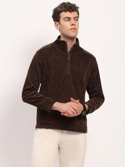 Global Republic - Brown Textured High Neck Sweatshirt for Men