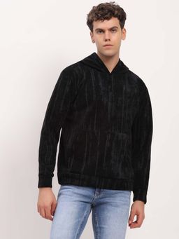 Global Republic - Black Marble Print Hooded Sweatshirt for Men