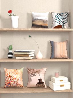 BIANCA - Multi-Color Abstract Designer Reversible Printed Silk Linen Cushion Covers (Set of 5)