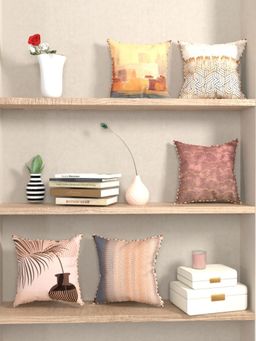 BIANCA - Multi-Color Abstract Designer Reversible Printed Silk Linen Cushion Covers (Set of 5)