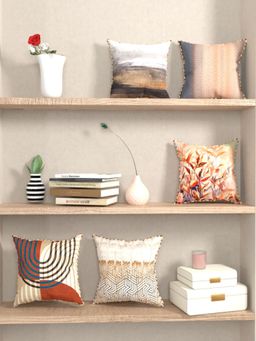 BIANCA - Multi-Color Abstract Designer Reversible Printed Silk Linen Cushion Covers (Set of 5)