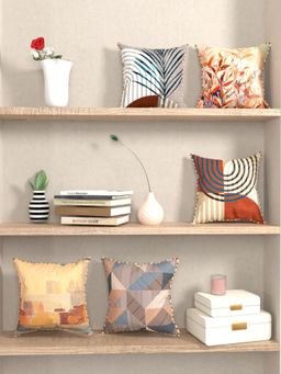 BIANCA - Multi-Color Abstract Designer Reversible Printed Silk Linen Cushion Covers (Set of 5)