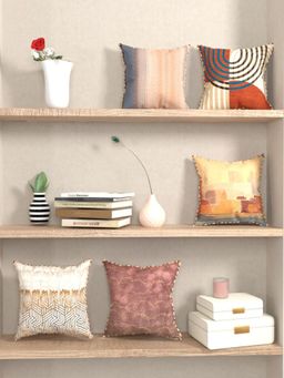 BIANCA - Multi-Color Abstract Designer Reversible Printed Silk Linen Cushion Covers (Set of 5)